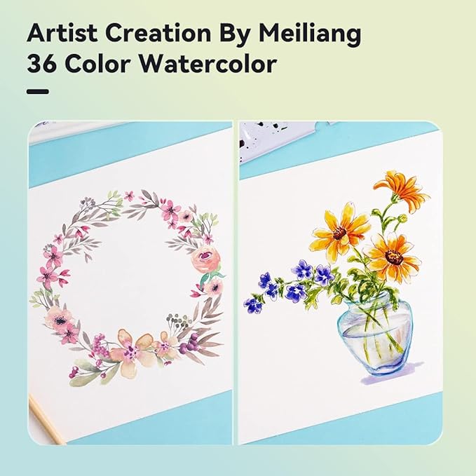 MeiLiang Watercolor Paint Set, 36 Vivid Colors in Pocket Box with Metal Ring and Watercolor Brush, Perfect for Students, Beginners and More