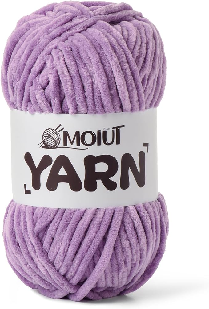 Fluffy Chenille Yarn for Crocheting, Chunky Velvet Yarns for Crochet Amigurumi, Baby Yarn for Crocheting Soft Blanket, 87.4yds /3.5 oz Bulky Yarns for Crafts/Hats/Shoes/Socks (Light Purple)