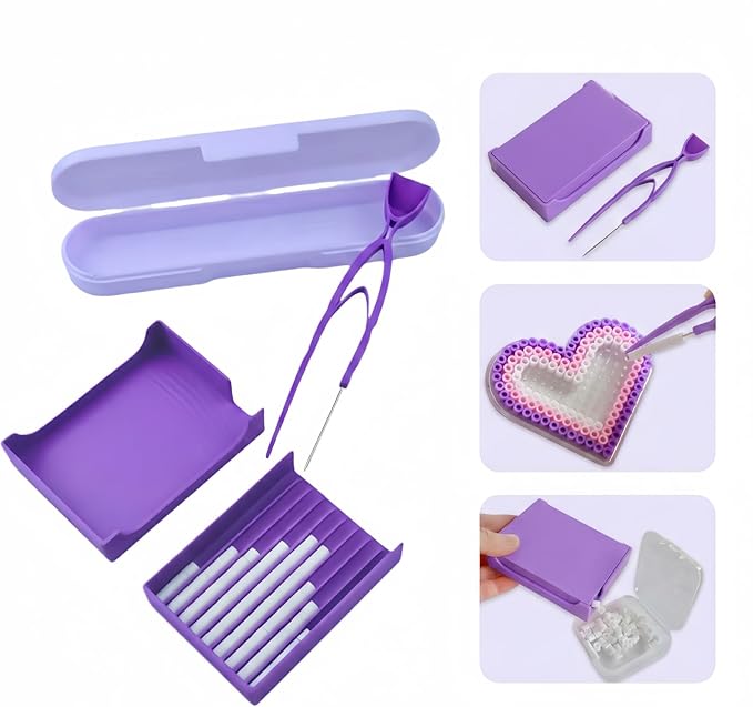 5mm Fuse Bead Single Needle Tweezer & Aligner Tray Kit, Efficient Iron Bead Sorting Tools with Effortless Beads Recovery for Experienced Enthusiasts(Purple)
