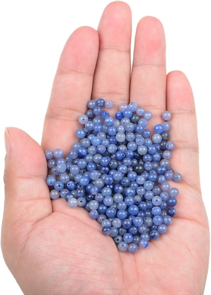 bymitel 210pcs natural crystal beads stone gemstone round energy healing loose beads with stretch cord for jewelry making bracelets anklets (blue aventurine, 4mm 210pcs)