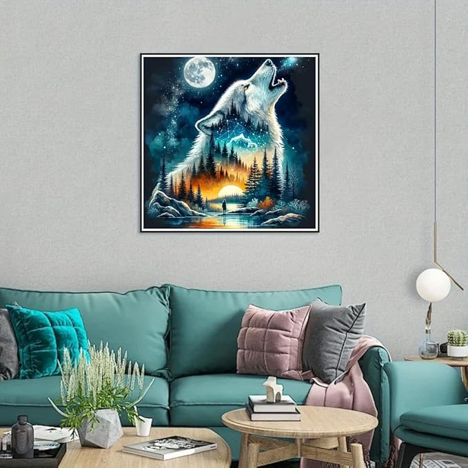 STGLCR Wolf Diamond Art Kits for Adults, Wolf Moon Diamond Painting Kits for Adults Beginners, DIY 5D Forest Diamond Painting with Round Gem Art Kits for Adult for Gift Home Wall Decor 12x12 Inch