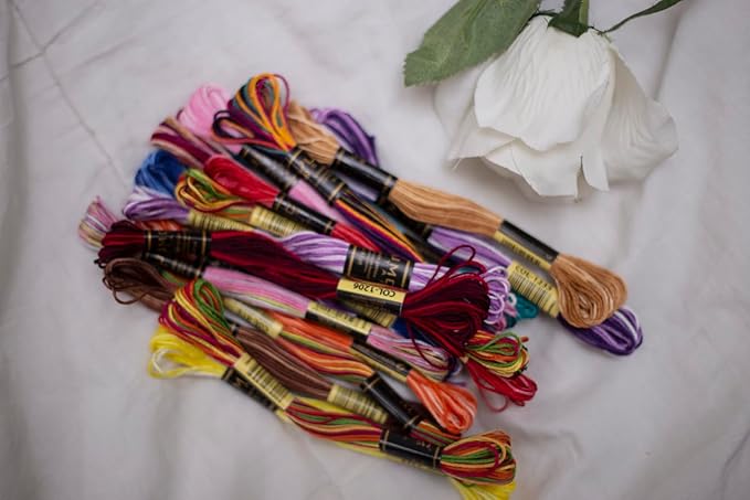 Pack of 12 Premium Embroidery Thread | 100% Egyptian Cotton Premium Skeins | Cross Stitch Embroidery Floss | Oeko TEX Certified | Ideal for Arts & Crafts (Red Variegated 1203)