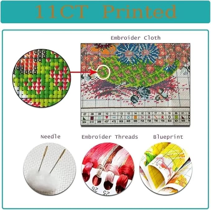 Colorful Tree Stamped Cross Stitch Kits for Adults Beginner, Counted Cross Stitch Kits Printed Stitching Cute Patterns Dimensions Needlepoint Art Crafts Embroidery Kits for Adults
