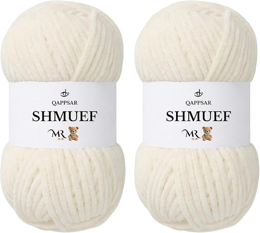 SHMUEF Chenille Yarn 2-Pack – Ultra Soft Velvet Yarn, Super Bulky Weight (5–6 mm), Yarn for Crochet, Amigurumi & Baby Blankets (Cream)