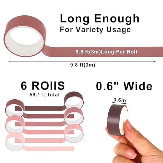Whaline 6 Rolls Pink Washi Tape Set 6 Gradient Colors Masking Tape Solid Color Decorative Tape for DIY Crafts Scrapbook Journal Planner Gift Wrapping Supplies, 60 Ft