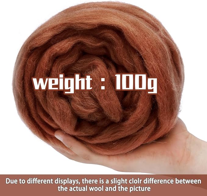3.53oz Wool Roving, Wool Felting Supplies, Pure Wool, Chunky Yarn, Spinning Wool Roving for Needle Felting Wet Felting DIY Hand Spinning (Coffee)