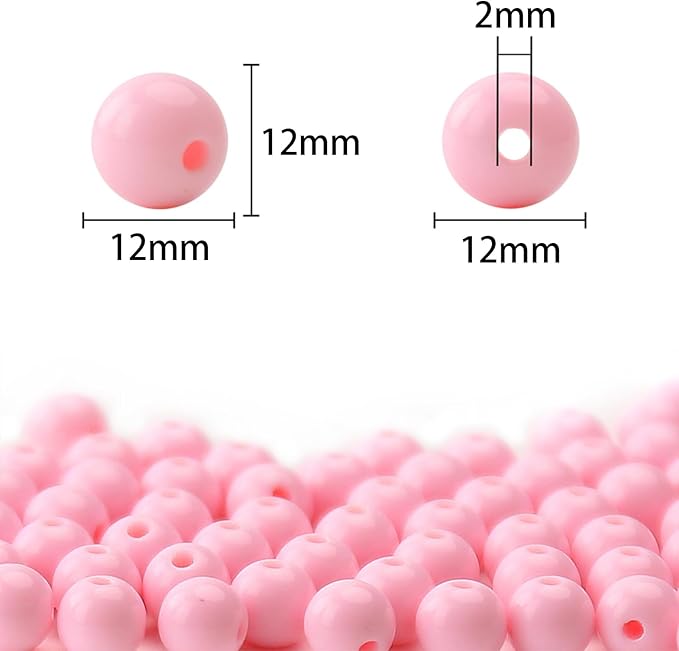 bonny boxx 100pcs 12mm smooth light pink acrylic round beads, plastic resin bubblegum balls chunky gumball beads for necklace and bracelet making, crafting supplies