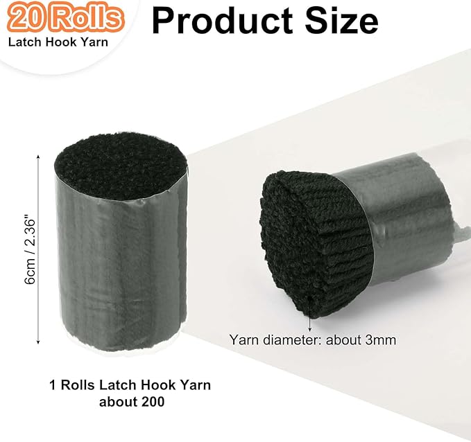 PATIKIL 20 Rolls Latch Hook Yarn, Latch Hook Kit Precut Rugs Yarn Making Crochet Bundles for Rug Adults Beginners Tapestry DIY Craft, Dark Gray