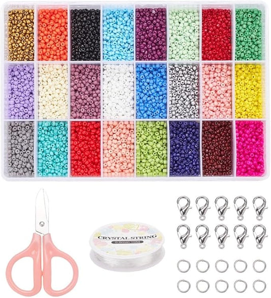 7920 Pcs 3mm Glass Seed Beads Bracelet Making Kit, Small Beads Friendship Jewelry Craft Kit with Lobster Clasps, Jump Rings & Elastic Cord, DIY Art Craft Gift for Girls