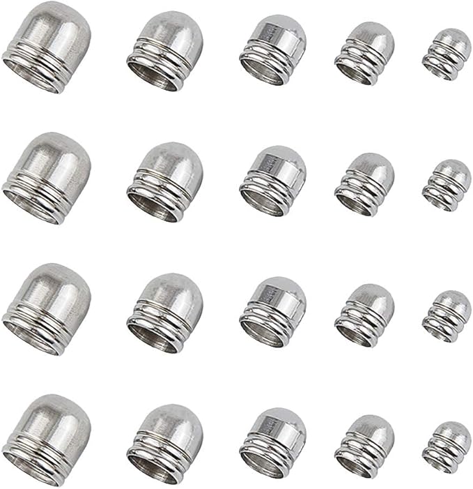 UNICRAFTALE Stainless Steel Cord Ends - 100pcs Leather End Caps 4/5/6/7/8mm Inner Diameter Terminators for Jewelry Making Kit, Stainless Steel Color