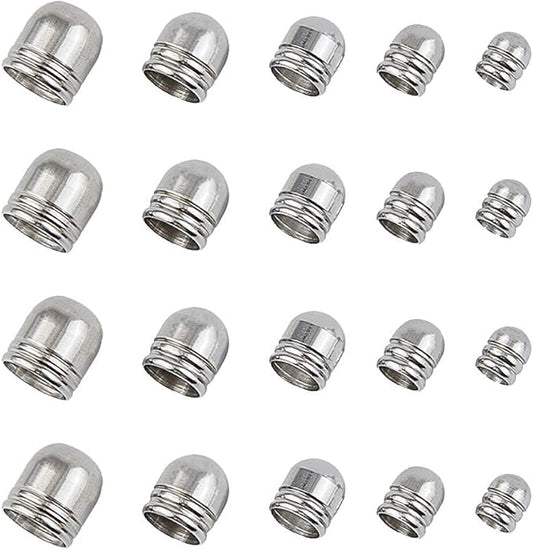 UNICRAFTALE Stainless Steel Cord Ends - 100pcs Leather End Caps 4/5/6/7/8mm Inner Diameter Terminators for Jewelry Making Kit, Stainless Steel Color