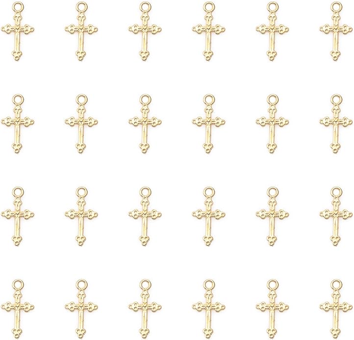 50 Pcs Vintage Crucifix Pendants Beading Charms with Hole Metal Religious Antique Silver Gold Bulk Cross for Jewelry Making Kit DIY Bracelet Necklace Earring Keychain Accessories Supplies