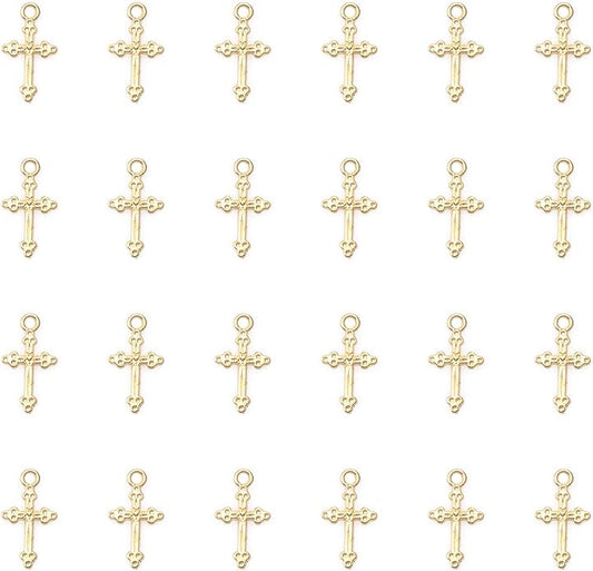 50 Pcs Vintage Crucifix Pendants Beading Charms with Hole Metal Religious Antique Silver Gold Bulk Cross for Jewelry Making Kit DIY Bracelet Necklace Earring Keychain Accessories Supplies