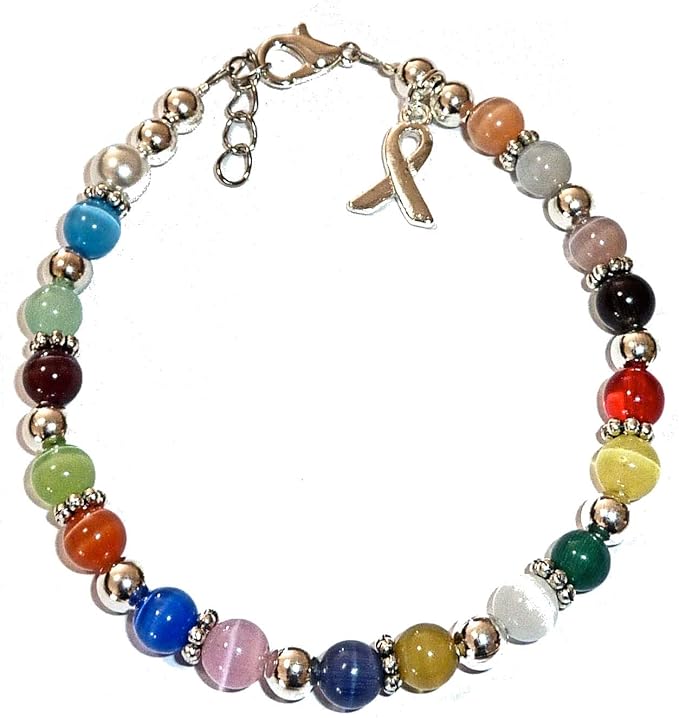 DIY Craft Beading Kit, Everything to Make Cancer Awareness Bracelets, Uses Wire, Crimps and Clasps, Fundraising and Gifts (Multi Colored All Cancers 6mm Beads - Makes 5)