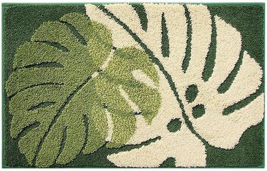 Latch Hook Rug Kit for Adults Green and White Monstera DIY Carpet Cushion with Printed Canvas Crochet Yarn Craft Hook and Latch Tapestry for Home Decoration Pets Warm Pads 52x38cm(1)