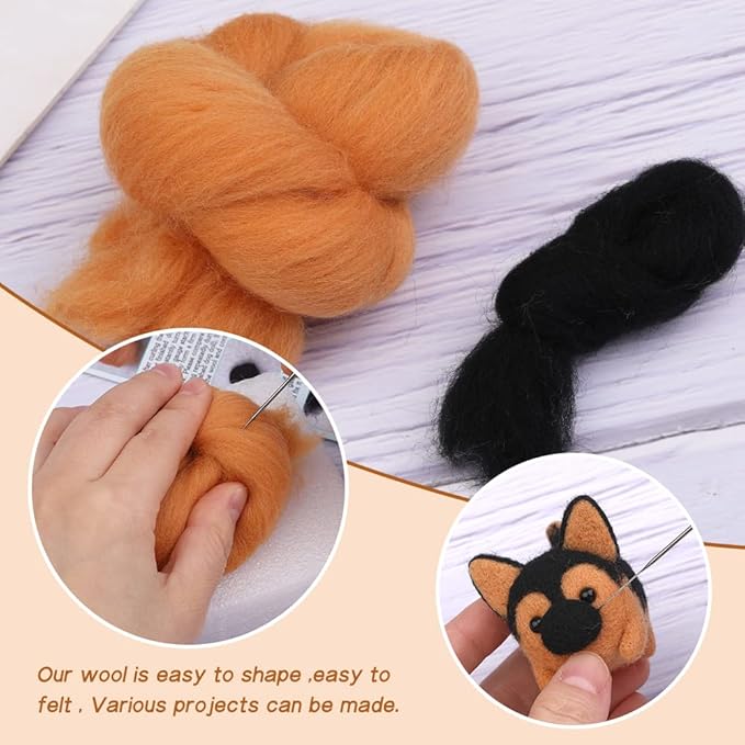 QMNNMA Needle Felting Kit, Animals Needle Felting Set, DIY Wool Felt Materials Set with Felting Tool and Instruction for Needle Felting Craft Project and DIY Handmade