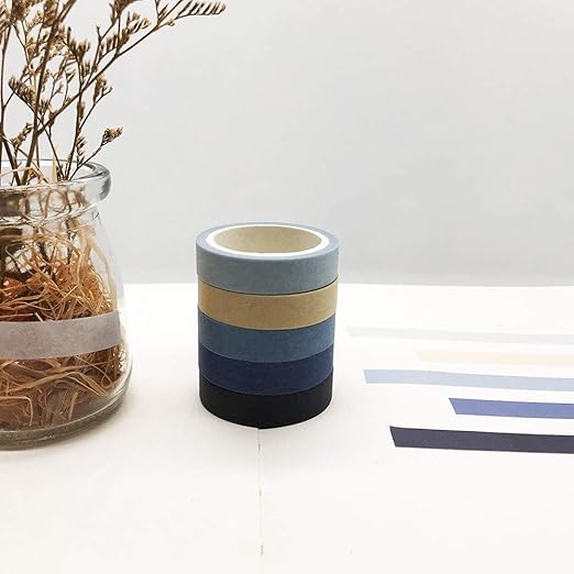 EnYan Solid Color Washi Tapes Set, 5 Rolls Basic Collection Decoration 10mm Wide Japanese Masking Decorative Tapes for Bullet Journal Planners DIY Crafts Arts Scrapbooking Adhesive