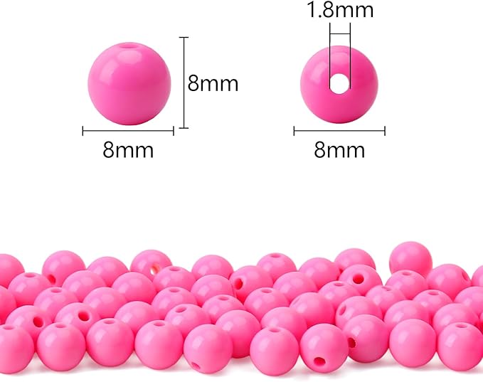 bonny boxx 500pcs 8mm smooth rose acrylic round beads, plastic resin bubblegum balls chunky gumball beads for necklace and bracelet making, crafting supplies