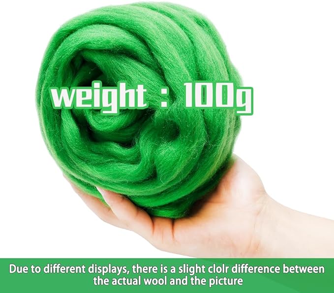 3.53oz Wool Roving, Wool Felting Supplies, Pure Wools, Chunky Yarn, Spinning Wool Roving for Needle Felting Wet Felting DIY Hand Spinning (Green)