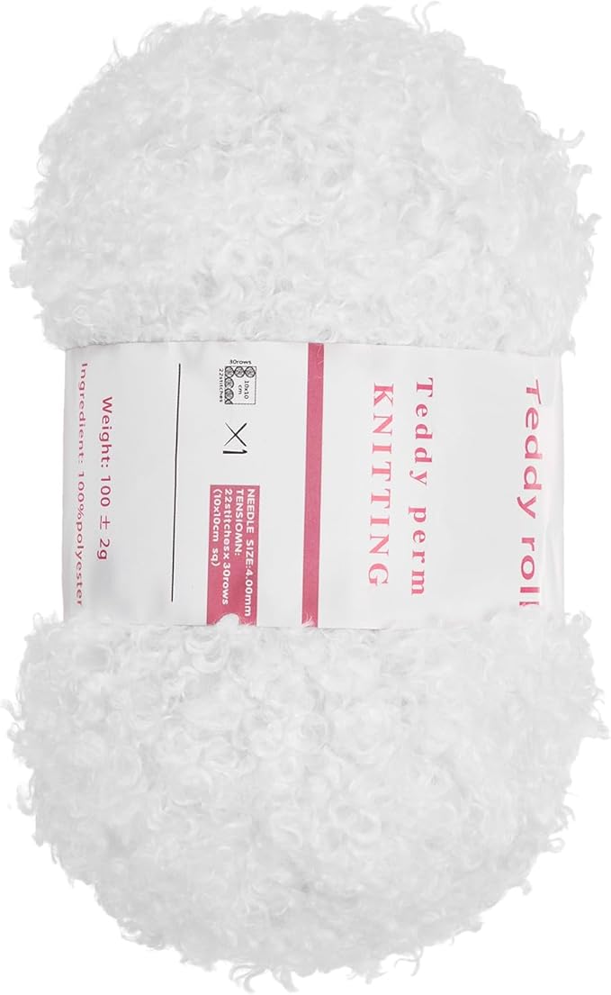 MECCANIXITY Fur Yarn Soft Fluffy Chunky Yarn Fuzzy Eyelash Yarn White for Crocheting Knit Clothes Bag - 55Yard/50m, 3.38ozx1