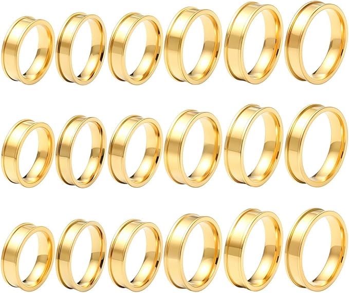 SUNNYCLUE 1 Box 6 Sizes 18Pcs Stainless Steel Ring Blanks Gold Inlay Ring Kit 6mm Wide Round Metal Empty Core Grooved US Size 7/8/9/10/11/12 Finger Findings for Jewelry Making Crafts Necklaces Adults