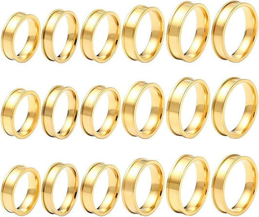 SUNNYCLUE 1 Box 6 Sizes 18Pcs Stainless Steel Ring Blanks Gold Inlay Ring Kit 6mm Wide Round Metal Empty Core Grooved US Size 7/8/9/10/11/12 Finger Findings for Jewelry Making Crafts Necklaces Adults