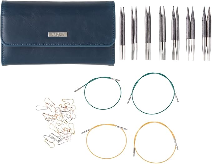 Knit Picks Resilience Premium Wood Short Interchangeable Knitting Needle Set with Case and Stitch Markers (Obsidian Resilience Short)