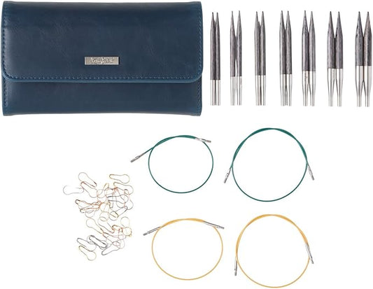 Knit Picks Resilience Premium Wood Short Interchangeable Knitting Needle Set with Case and Stitch Markers (Obsidian Resilience Short)