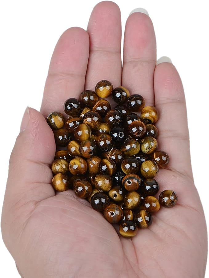bymitel 140pcs natural crystal beads stone gemstone round energy healing loose beads with stretch cord for jewelry making bracelets anklets (yellow tiger eye's, 8mm 140pcs)