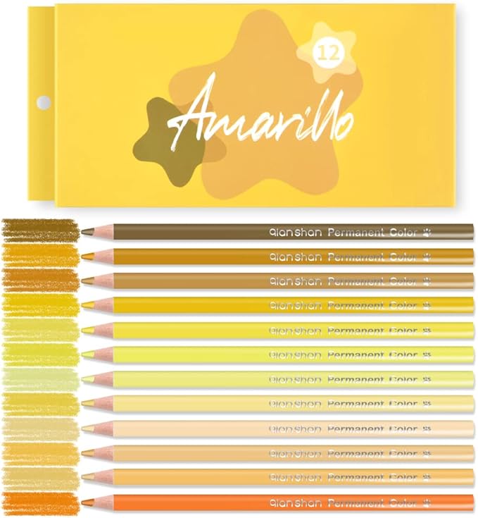 qianshan 12 Yellow Colored Pencils Oil Based Pre-sharpened Wooden Colored Pencil Set for Adults Coloring Books Drawing Sketching Art Supplies, No Duplicates