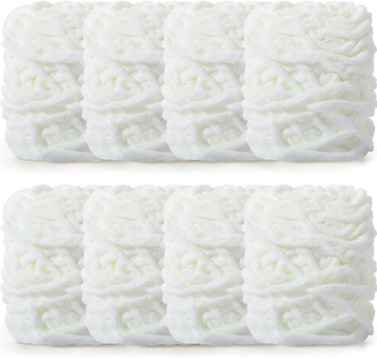 Buryeah 8 Pack Chunky Chenille Yarn for Crocheting Soft Thick Fluffy Yarn for Hand Knitting Bulky Velvet Blanket Plush for Weaving DIY Crafts Each 3.5 oz 55 Yards (Cream)
