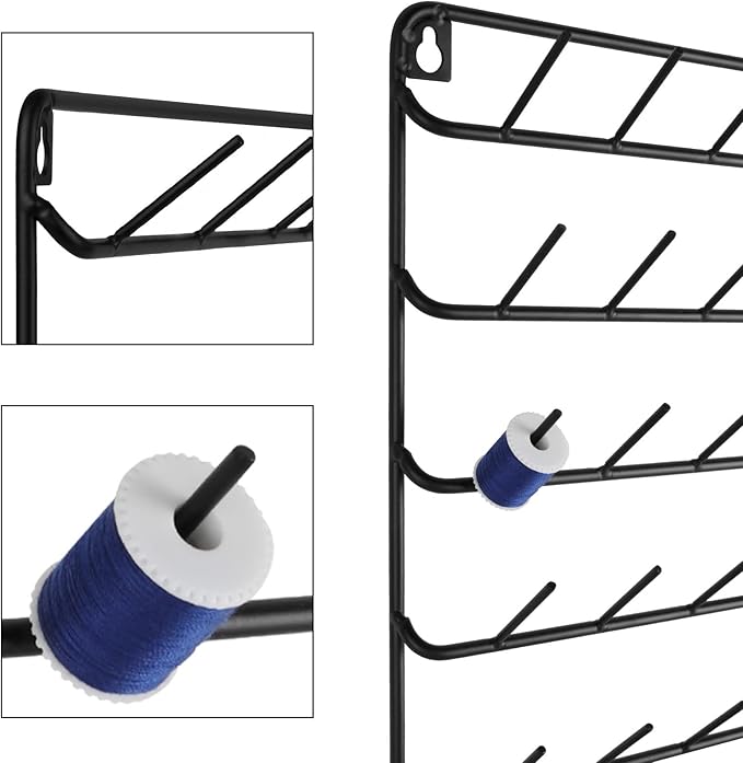 YBING Thread Holder Wall 54 Spools Sewing Thread Rack Wall Mount Embroidery Spool Organizer Metal Sewing Thread Organizer with Hanging Tools for Quilting Braiding Hair Black 4 Pack