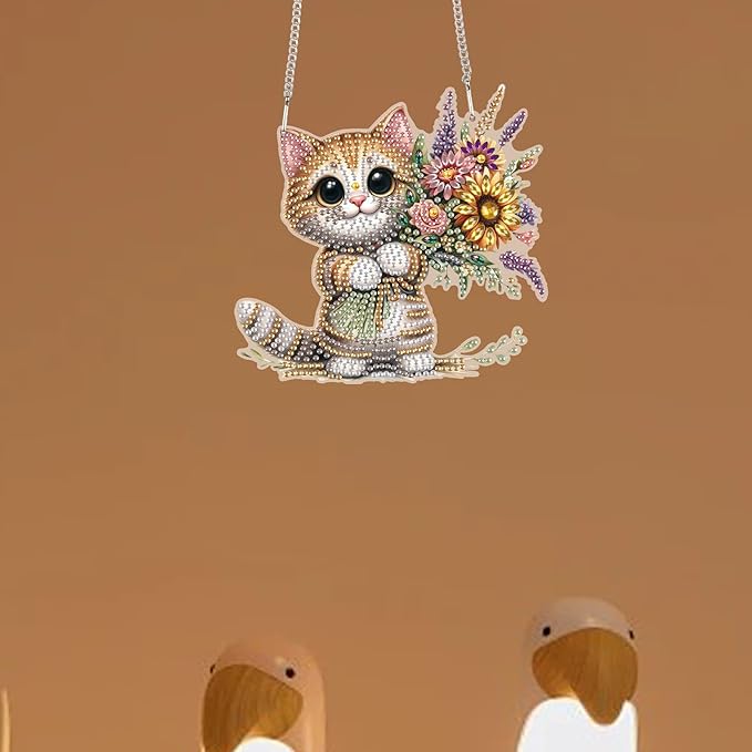 TDFERAN Diamond Art Hanging Pendants Cat Mosaic Making Kits by Kits Home Decoration Pendant Diamond Art Hanging Sign Onament Art Wind Chimes Hanging Pendants for Wall Home Decor