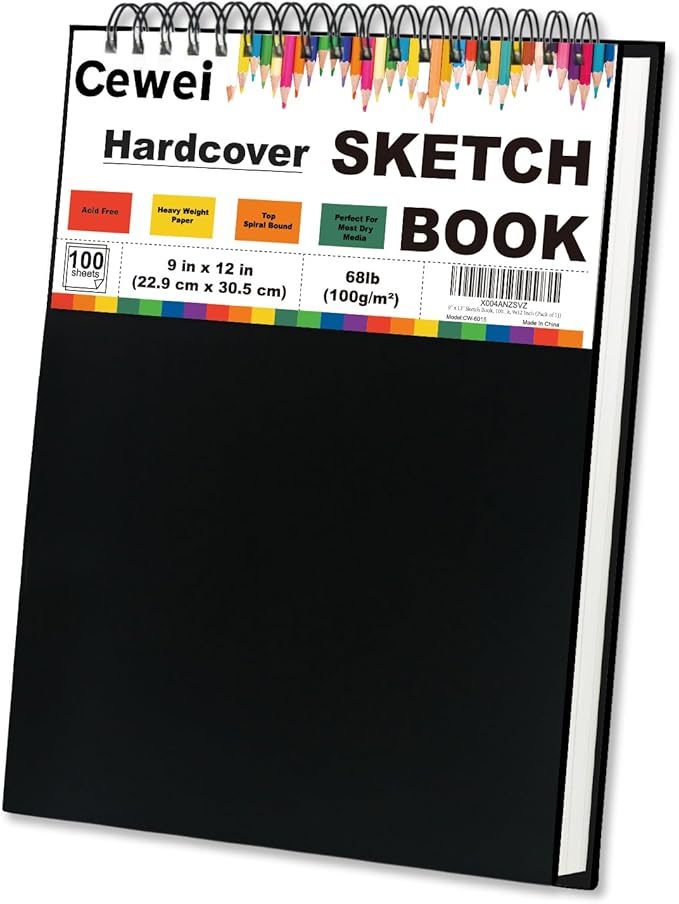 9" x 12" sketch book, top spiral sketchbook, 100 sheets sketch pad, (68 lb/100 gsm) drawing paper pad, drawing pad for kids, artist sketchbook for drawing, illustration & art supplies.