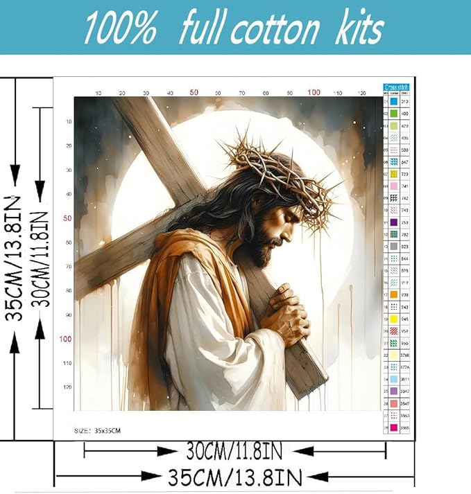 Jesus Stamped Cross Stitch Kits for Beginners Adults, Dimensions Needlepoint Art Crafts,Counted Cross Stitch Kits Embroidery Kits for Beginners Adults for Home Decor 13.8X13.8inch