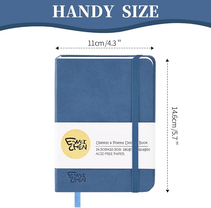 Hardcover 96Pages Blank Sketch Book for Drawing, Small 5.7x4.1 Pocket Journal Notebook for Travel, 180gsm Thick Paper Diary Notebooks for Work, PU Cover Memo for Writing. Dark Blue