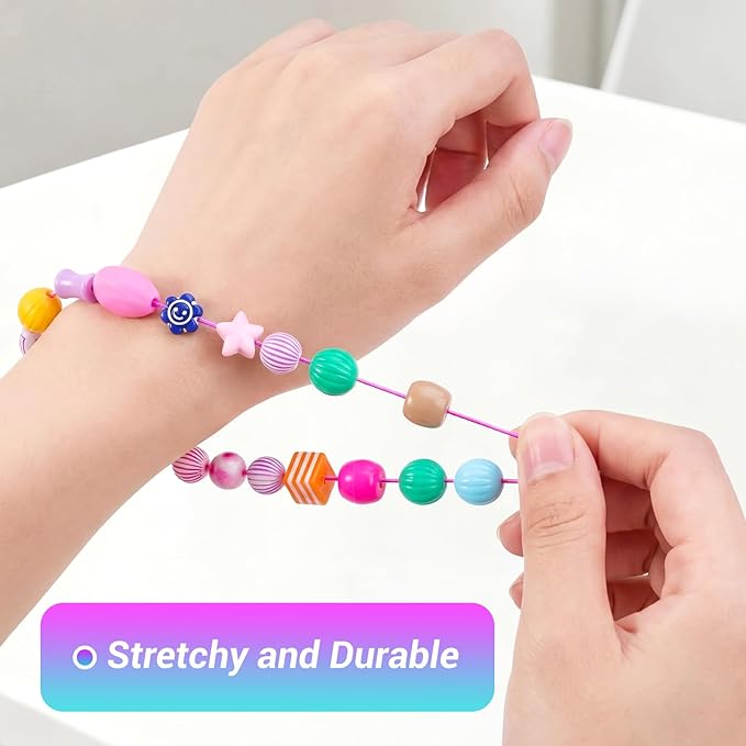 Stretchy Bracelet String Kit with Scissors & Beading Needle, 4 Rolls Elastic String for DIY Crafts, 1mm Stretchy Cord for Jewelry Making Sewing Necklace Beading, 660FT, (Black, White, Rainbow)