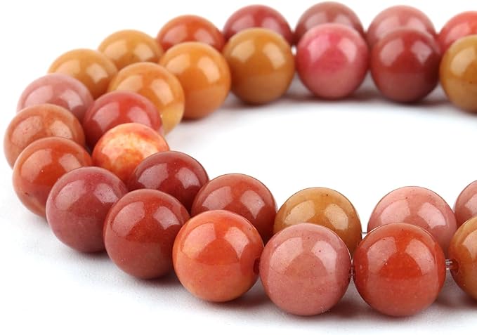 Jade Stone Beads for Jewelry Making - 10mm Gemstone Round Beads for Bracelets(35-37pcs, Red Alashan)