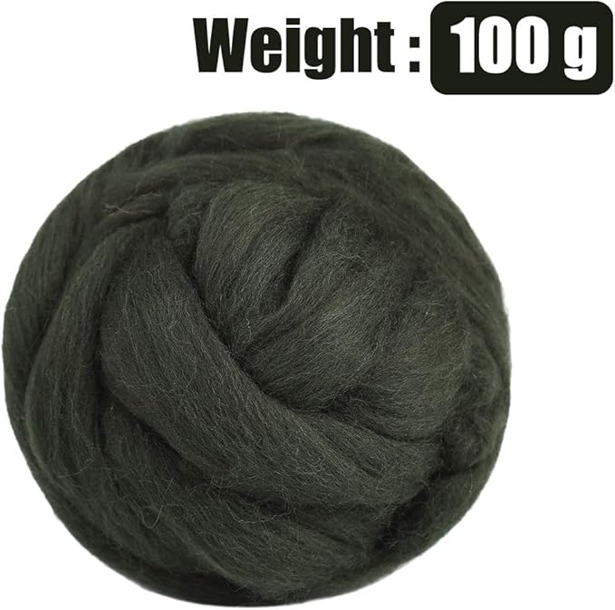 3.53oz Wool Roving, Wool Felting Supplies, Pure Wools, Chunky Yarn, Spinning Wool Roving for Needle Felting Wet Felting DIY Hand Spinning (Dark Green)