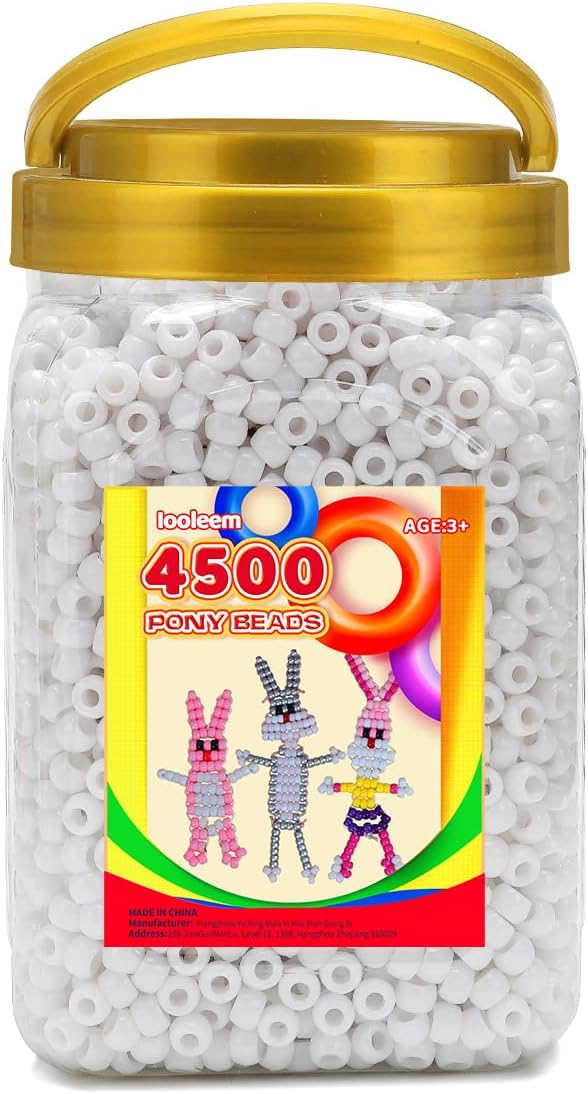 iooleem white pony beads(4500pcs), beads for bracelets making, crafts, beading supplies, friendship bracelets making.