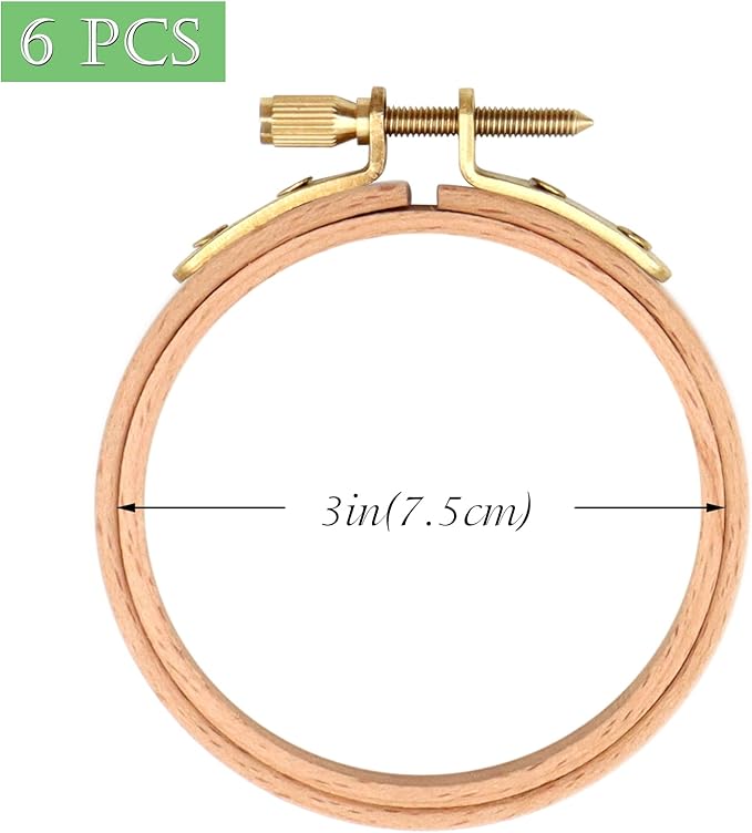 zocone 6 pcs beech wood embroidery hoops, wood circle hoop ring cross stitch hoop for embroidery, cross stitch, needlework, art craft handy sewing and christmas decoration (size-3")