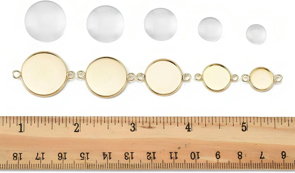 Stainless Steel Blank Dome Links Pendant Tray Connectors with Double Loops for Earrings Bracelets Necklaces Keychains DIY Craft Golden Glass Cabochon Jewelry Making Kit