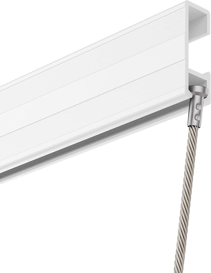 Picture Hanging Systems, for Art Galleries, Home, Two 48inch Rails, Click Rail Kits (2 White Rails 4 Steel Cables & 4 Hooks)