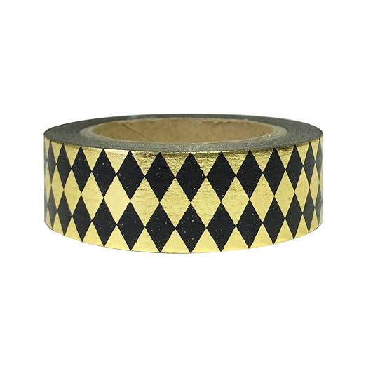 Wrapables Colorful Washi Masking Tape, Metallic Gold and Black Diamonds