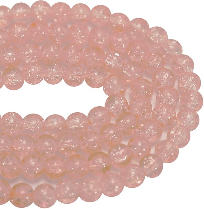 1050pcs Peach Crackle Glass Beads Handcrafted Round Lampwork Smooth Loose Beads for Bracelet & DIY Jewelry Making 6mm