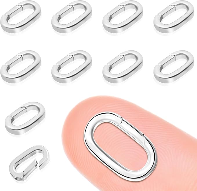 10PCS Oval Clasp Carabiner Necklace Connector Stainless Steel Spring Clasps Bracelet Closures Keychain Lock Clasps Necklaces Clips Key Ring Bracelets Shortener for Jewelry Finding DIY Making Kit (A11)