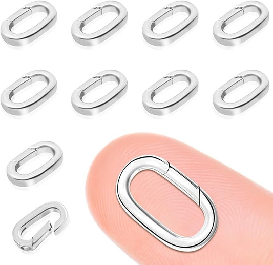 10PCS Oval Clasp Carabiner Necklace Connector Stainless Steel Spring Clasps Bracelet Closures Keychain Lock Clasps Necklaces Clips Key Ring Bracelets Shortener for Jewelry Finding DIY Making Kit (A11)