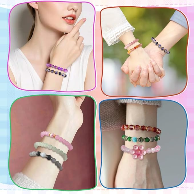 DIPSEOI 8mm Glass Beads for Bracelet Kit - 3000 Pcs Jewelry Making Kits Bead DIY with Spacer Charms (Multicolor 6 Boxes)