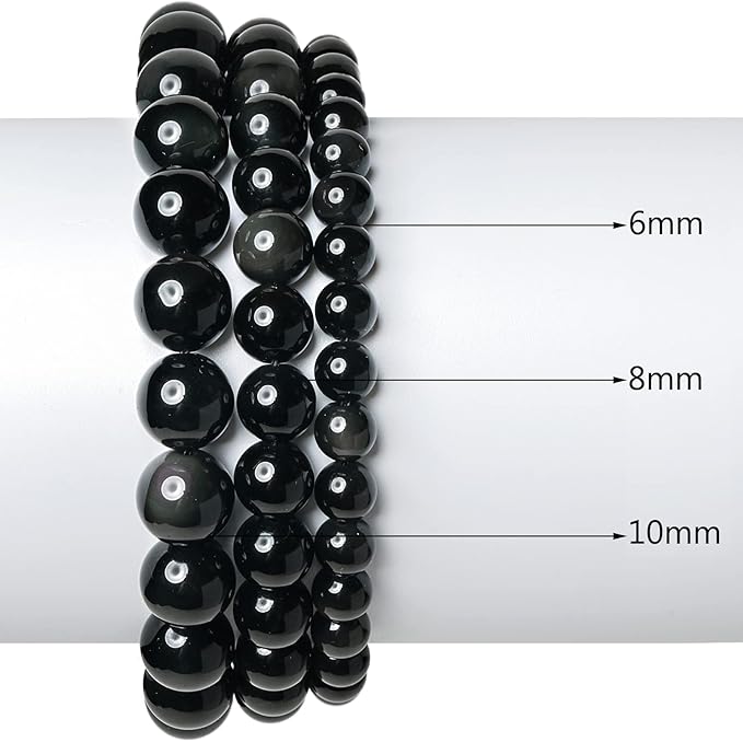 8mm Black Obsidian Round Bead - 45PCS Bulk Gemstone Beads for Jewelry Making, DIY Bracelets, Necklaces - Includes Crystal Stretch Cord - Stone Beads for Crafting Gifts