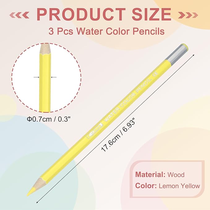 PATIKIL Watercolor Pencils, Lemon Yellow Color Pencil Set Sketch Coloring Drawing Colored Pencils Bulk Artist Drawing Supplies for Adult Coloring Book Blending, 3 Pcs